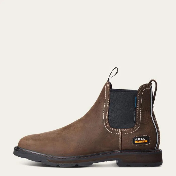 Men Work Boots Ariat Groundbreaker Chelsea Wide Square Toe Waterproof Steel Toe Work Boot Dark Brown