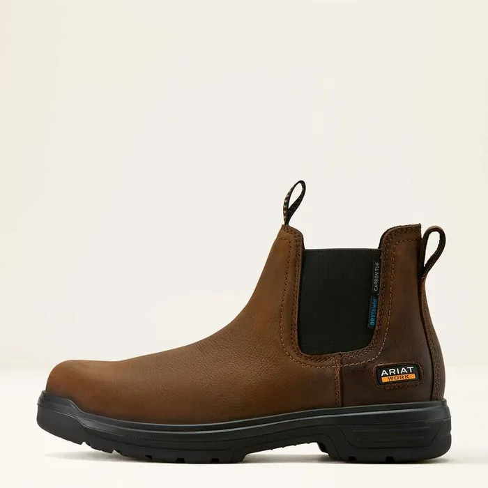 Men Work Boots Ariat Turbo Chelsea CSA Waterproof Carbon Toe Work Boot Rich Brown