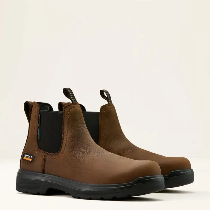 Men Work Boots Ariat Turbo Chelsea CSA Waterproof Carbon Toe Work Boot Rich Brown