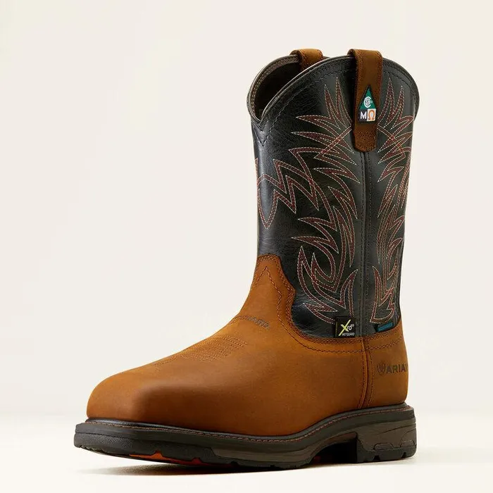 Men Work Boots Ariat WorkHog MetGuard CSA Waterproof Composite Toe Work Boot Dark Coppermidnight Blue