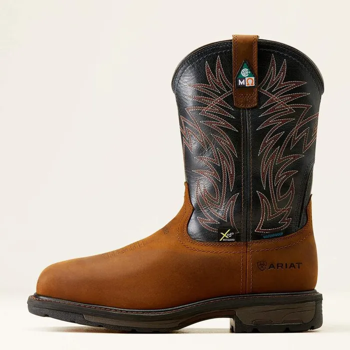 Men Work Boots Ariat WorkHog MetGuard CSA Waterproof Composite Toe Work Boot Dark Coppermidnight Blue