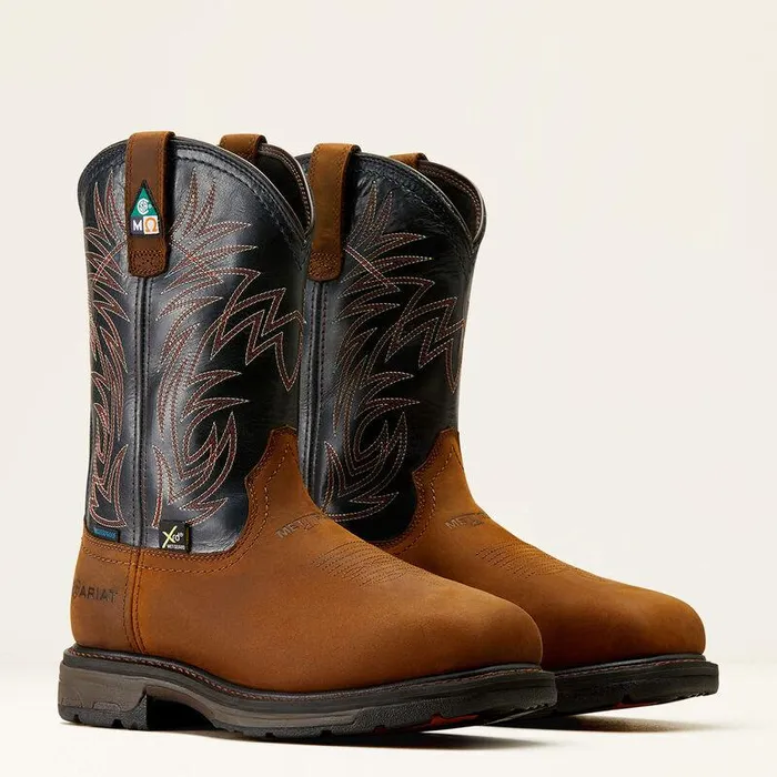 Men Work Boots Ariat WorkHog MetGuard CSA Waterproof Composite Toe Work Boot Dark Coppermidnight Blue