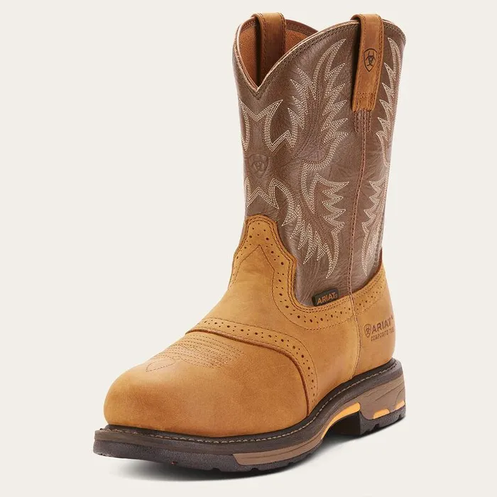 Men Work Boots Ariat WorkHog Pullon Composite Toe Aged Bark