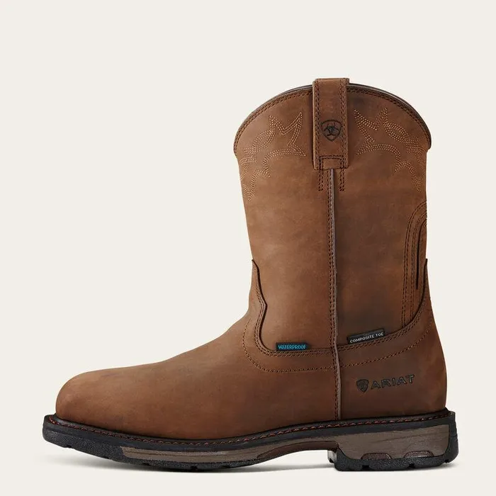 Men Work Boots Ariat WorkHog Wellington Waterproof Composite Toe Work Boot Oily Distressed Brown