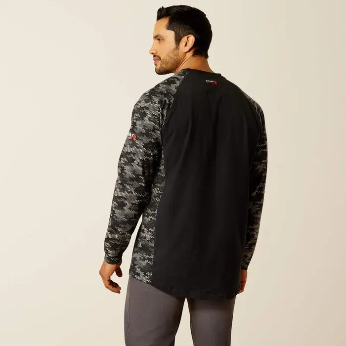 Men Workwear Ariat FR AC Stretch Camo Baseball TShirt Blackgrey Camo Men Workwear Ariat FR AC Stretch Camo Baseball TShirt Blackgrey Camo
