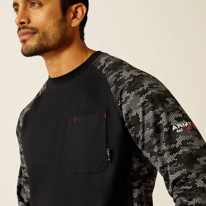 Men Workwear Ariat FR AC Stretch Camo Baseball TShirt Blackgrey Camo Men Workwear Ariat FR AC Stretch Camo Baseball TShirt Blackgrey Camo