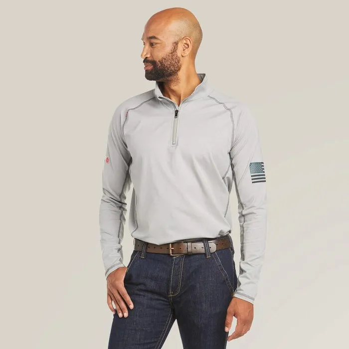 Men Workwear Ariat FR Combat Stretch Patriot 14 Zip Work Shirt Silver Fox