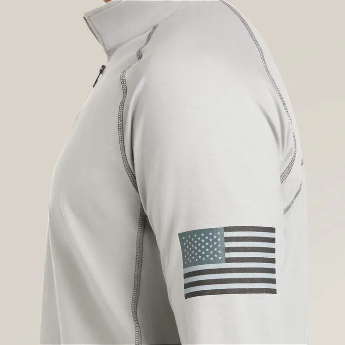 Men Workwear Ariat FR Combat Stretch Patriot 14 Zip Work Shirt Silver Fox Men Workwear Ariat FR Combat Stretch Patriot 14 Zip Work Shirt Silver Fox