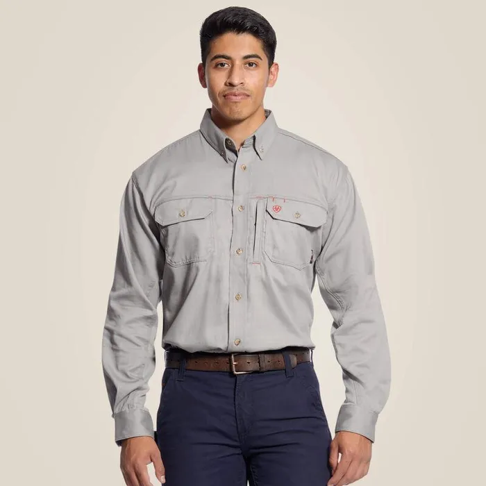 Men Workwear Ariat FR Solid Vent Work Shirt Silver Fox