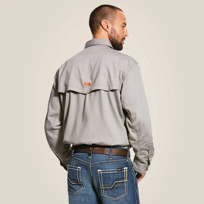 Men Workwear Ariat FR Solid Vent Work Shirt Silver Fox Men Workwear Ariat FR Solid Vent Work Shirt Silver Fox