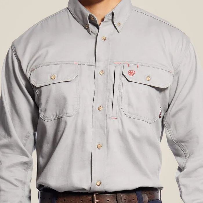 Men Workwear Ariat FR Solid Vent Work Shirt Silver Fox Men Workwear Ariat FR Solid Vent Work Shirt Silver Fox