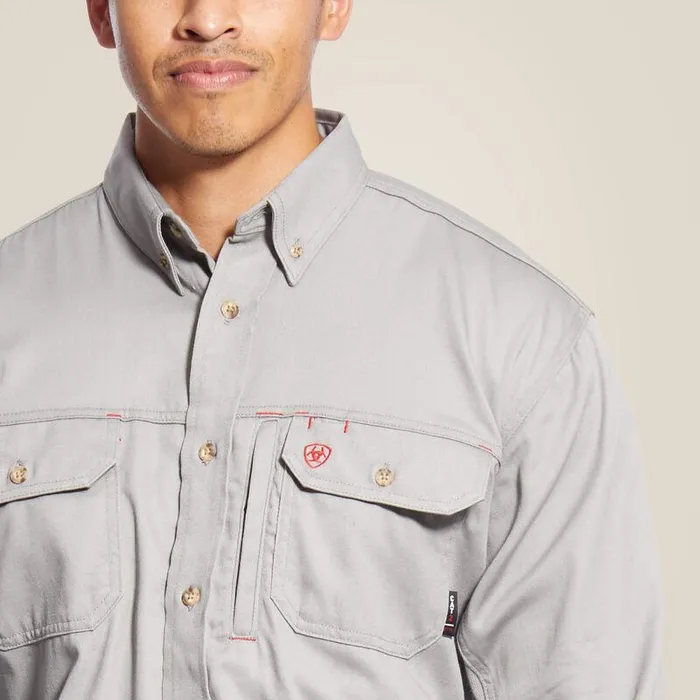 Men Workwear Ariat FR Solid Vent Work Shirt Silver Fox Men Workwear Ariat FR Solid Vent Work Shirt Silver Fox