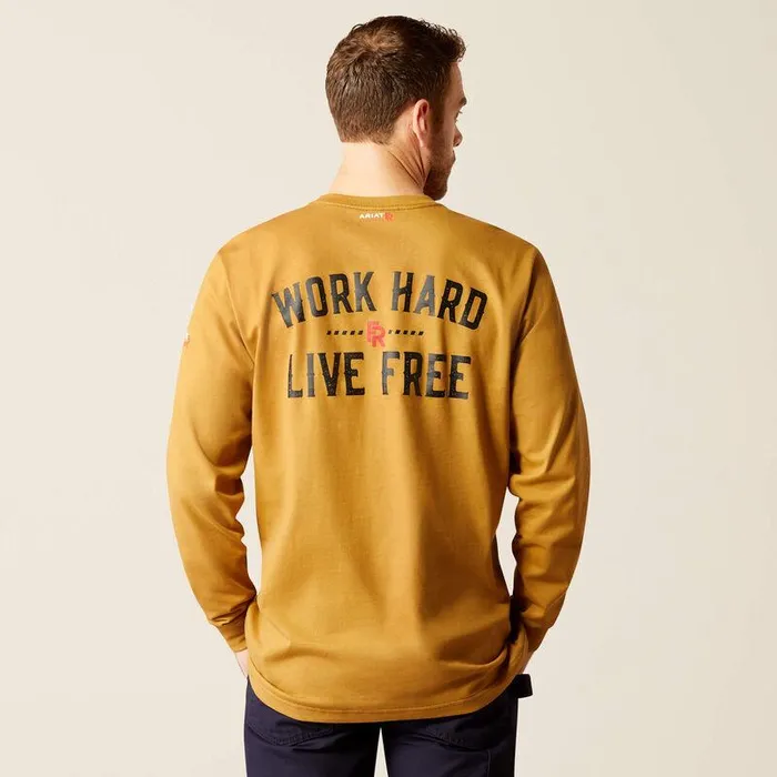 Men Workwear Ariat FR Work Hard Live Free TShirt Golden Brown
