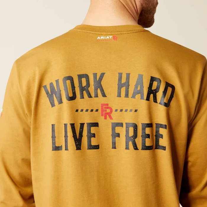 Men Workwear Ariat FR Work Hard Live Free TShirt Golden Brown Men Workwear Ariat FR Work Hard Live Free TShirt Golden Brown