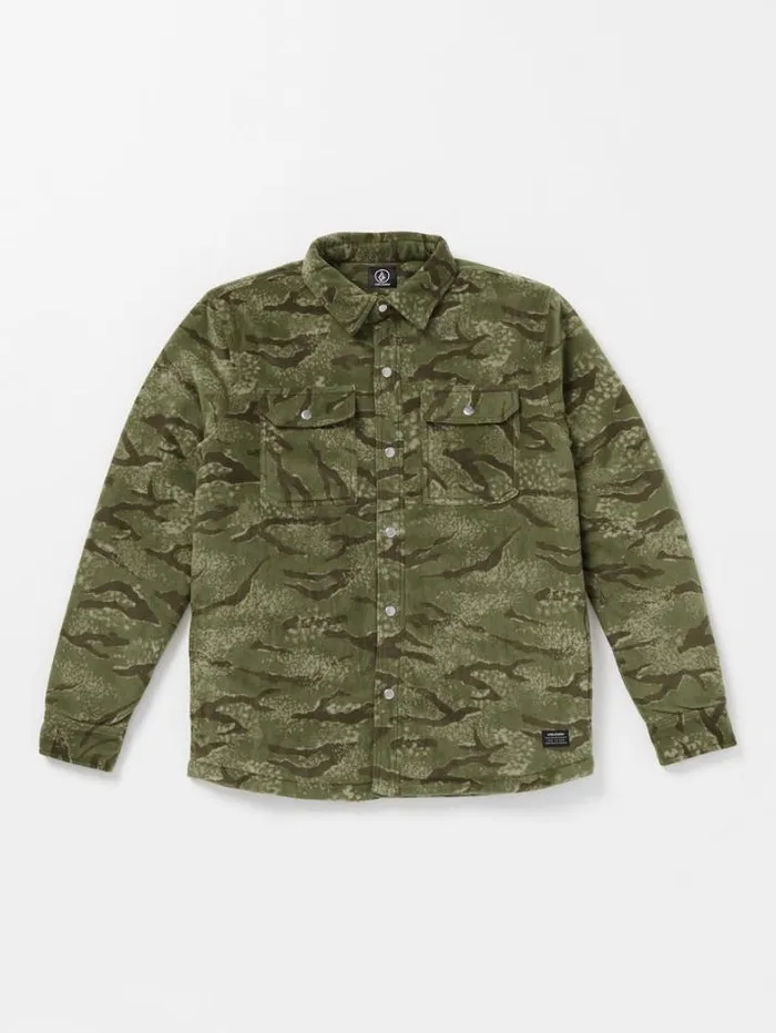 Mens Hoodies and Sweatshirts Volcom Bowered Fleece Long Sleeve Shirt 8211 Squadron Green