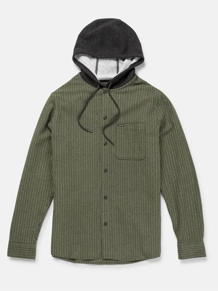 Mens Shirts and Flannels Volcom Archbold Hood Long Sleeve Shirt 8211 Old Mill