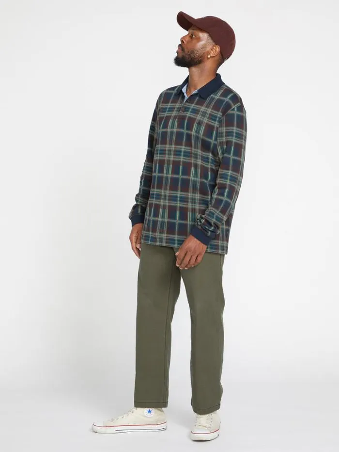 Mens Shirts and Flannels Volcom Entertainment Fat Tony Long Sleeve Shirt 8211 Navy