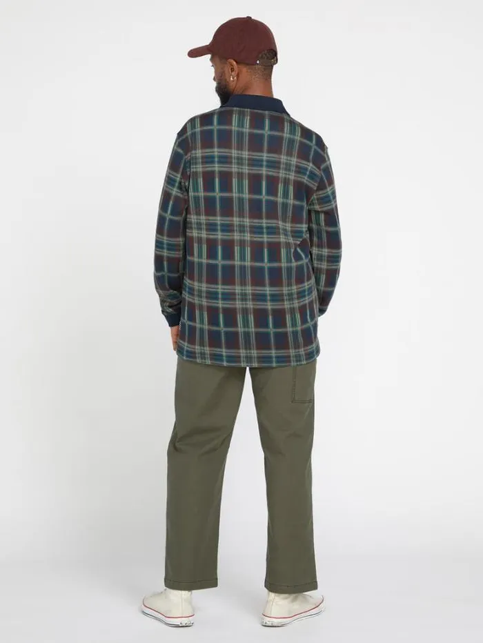 Mens Shirts and Flannels Volcom Entertainment Fat Tony Long Sleeve Shirt 8211 Navy