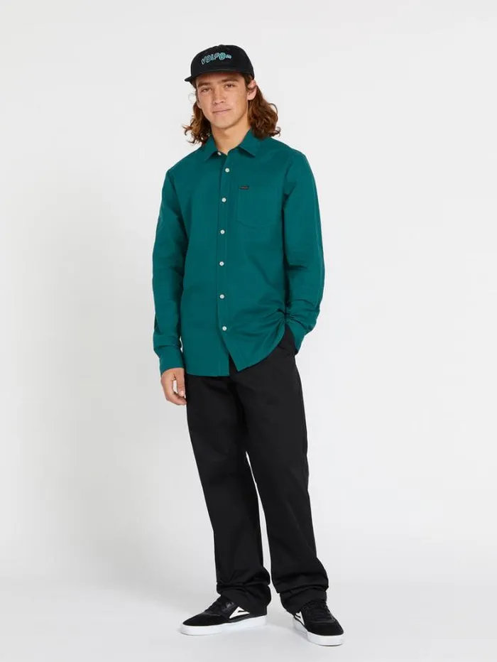 Mens Shirts and Flannels Volcom Veeco Oxford Long Sleeve Shirt 8211 Ranger Green