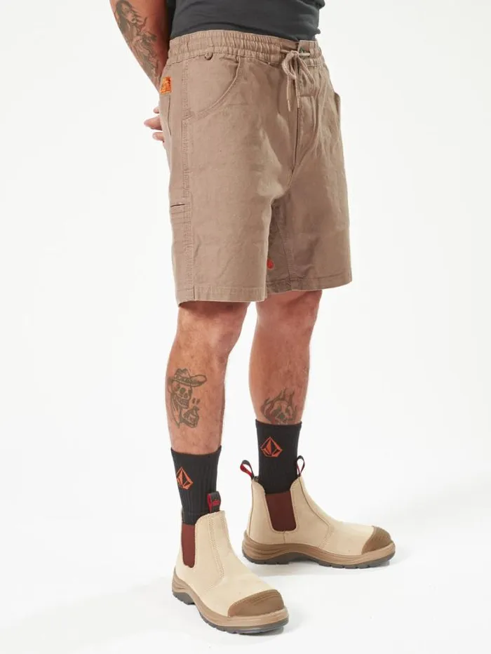 MensWorkwear Shorts Volcom Workwear Caliper Elastic Waist Shorts 8211 Brindle