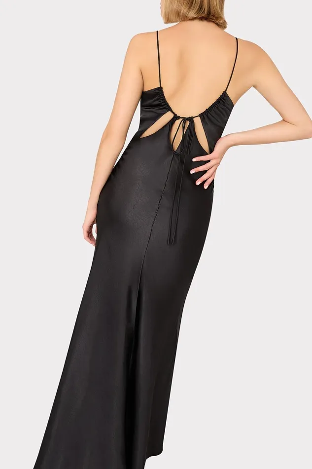 Milly Addie Hammered Satin Maxi Dress Black Women Dresses