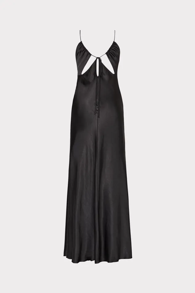 Milly Addie Hammered Satin Maxi Dress Black Women Dresses