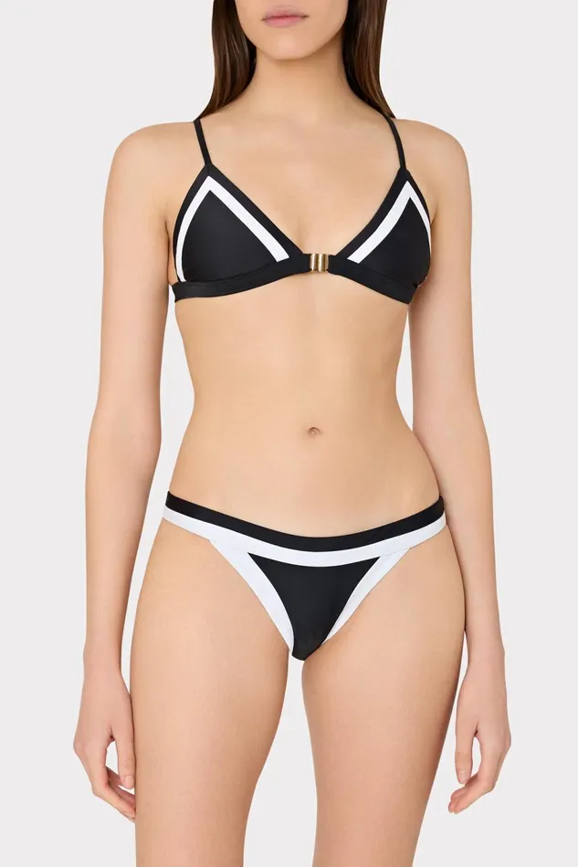 Milly Amalfi Color Block Bikini Top Black Multi Women Swim and Coverups