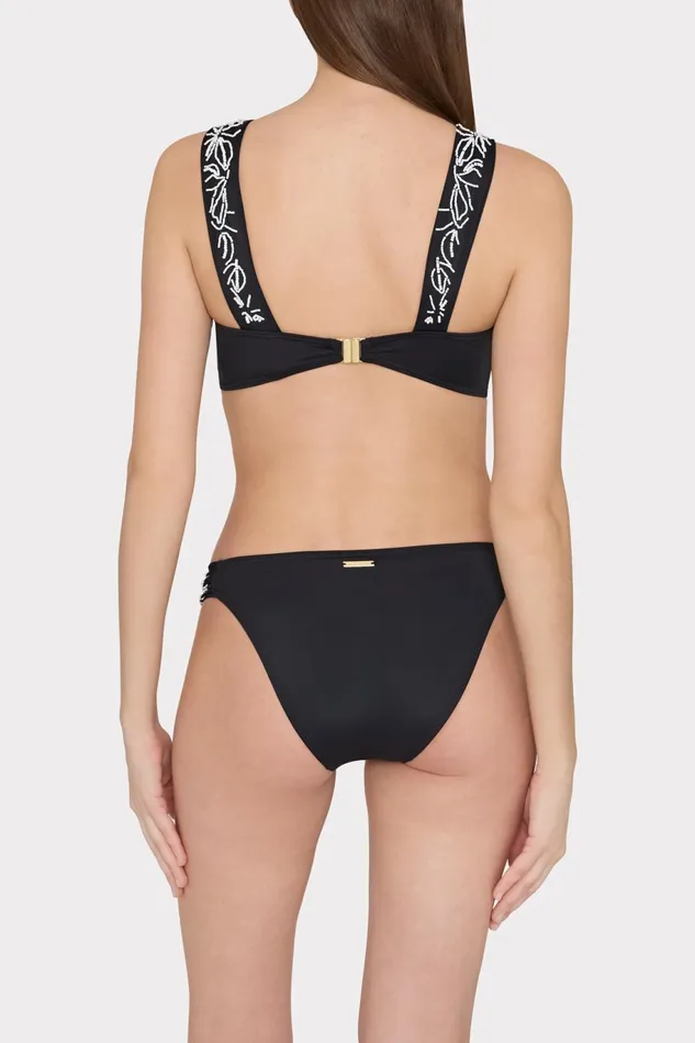 Milly Beaded Applique Shoulder Draped Bikini Top Black Women Swim and Coverups Milly Beaded Applique Shoulder Draped Bikini Top Black Women Swim and Coverups