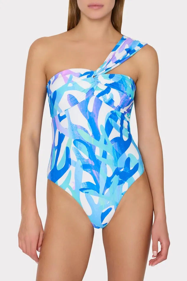 Milly Betsy Italian Under The Sea Bandeau One Piece Blue Multi Women One Piece Swimsuits