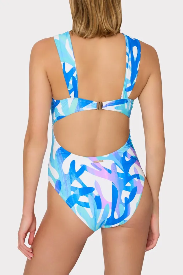 Milly Betsy Italian Under The Sea Bandeau One Piece Blue Multi Women One Piece Swimsuits