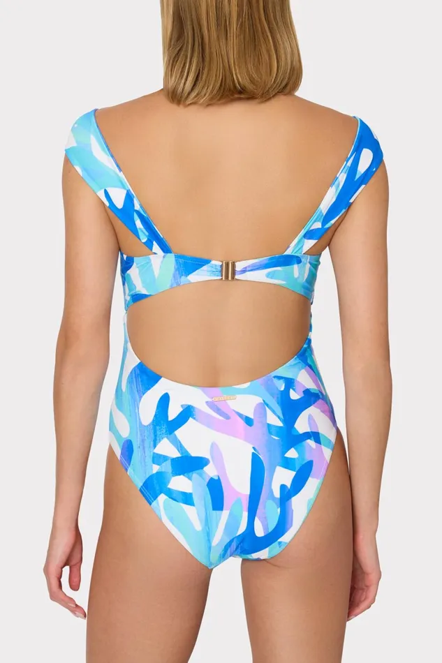 Milly Betsy Italian Under The Sea Bandeau One Piece Blue Multi Women One Piece Swimsuits