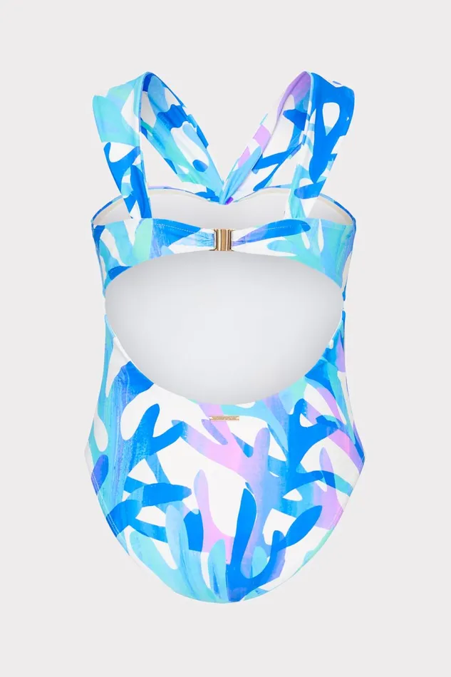 Milly Betsy Italian Under The Sea Bandeau One Piece Blue Multi Women One Piece Swimsuits