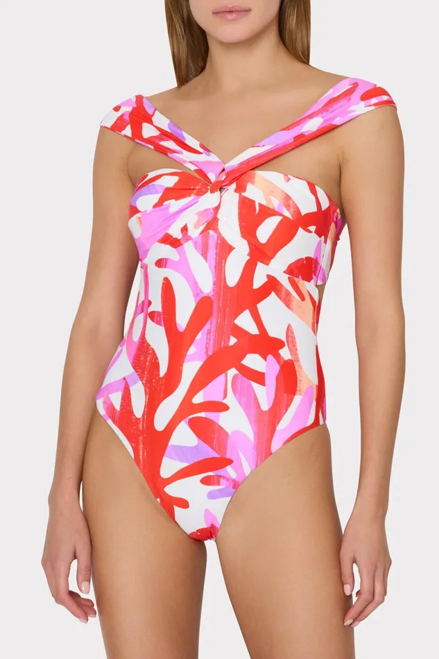 Milly Betsy Italian Under The Sea Bandeau One Piece Pink Multi Women Swim and Coverups Milly Betsy Italian Under The Sea Bandeau One Piece Pink Multi Women Swim and Coverups