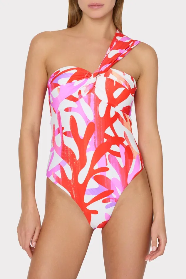 Milly Betsy Italian Under The Sea Bandeau One Piece Pink Multi Women Swim and Coverups Milly Betsy Italian Under The Sea Bandeau One Piece Pink Multi Women Swim and Coverups