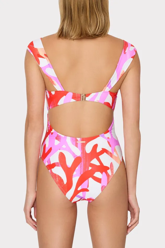 Milly Betsy Italian Under The Sea Bandeau One Piece Pink Multi Women Swim and Coverups Milly Betsy Italian Under The Sea Bandeau One Piece Pink Multi Women Swim and Coverups