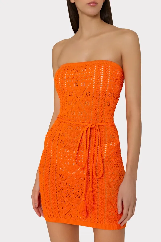 Milly Bubble Pointelle Strapless Mini Dress Coral Women CoverUps