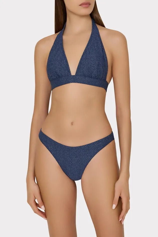 Milly Chevron Halter Bikini Top Navysilver Women Swim and Coverups Milly Chevron Halter Bikini Top Navysilver Women Swim and Coverups