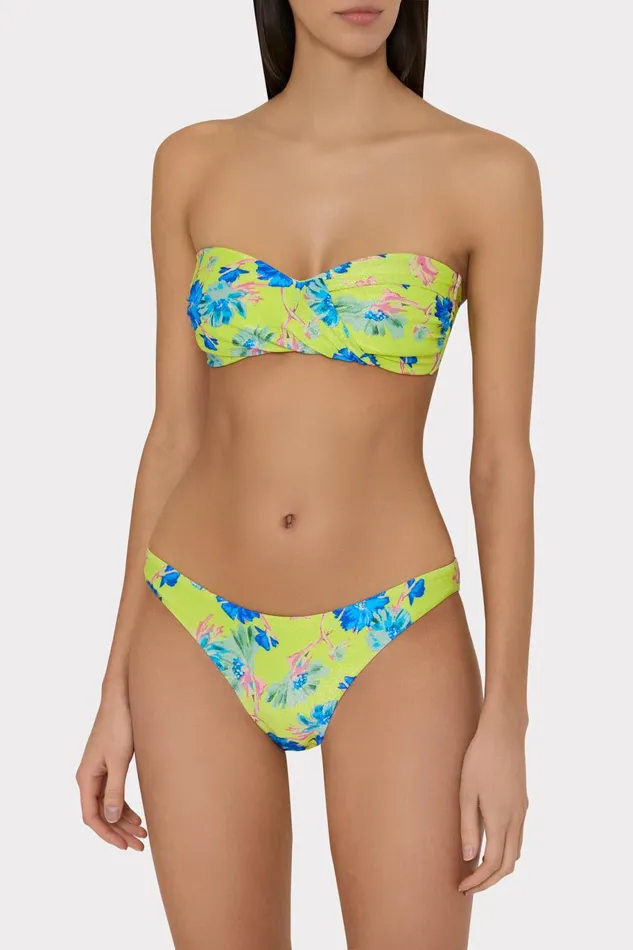 Milly Floating Cosmos Twist Bandeau Top Neon Yellow Women Swim and Coverups
