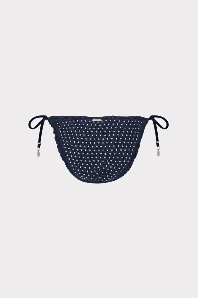 Milly Glimmer String Bikini Bottom With Crystal Applique Navy Women Bikinis