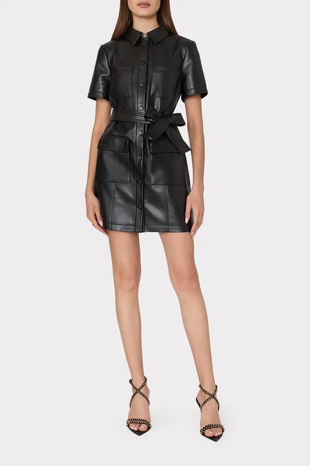 Milly Haven Vegan Leather Mini Dress Black Women Dresses