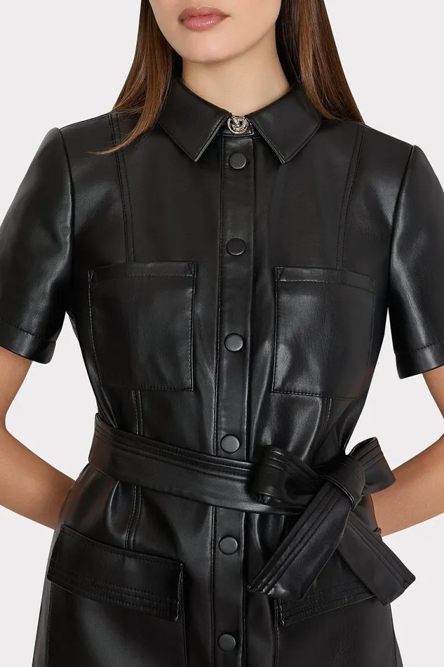 Milly Haven Vegan Leather Mini Dress Black Women Dresses