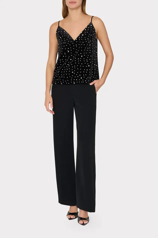 Milly Izzy Velvet Crystal Embellished Cami Blacksilver Women Tops