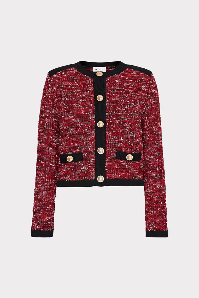 Milly Kelly Textured Knit Cardigan Claret Women Tops