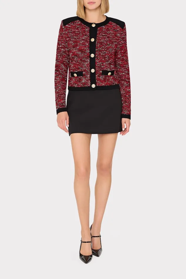 Milly Kelly Textured Knit Cardigan Claret Women Tops