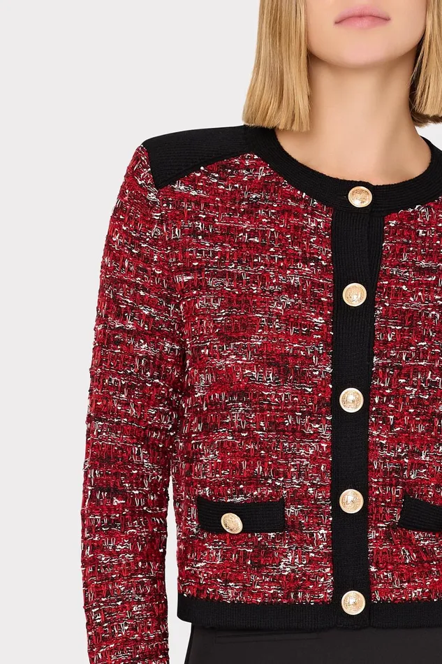 Milly Kelly Textured Knit Cardigan Claret Women Tops