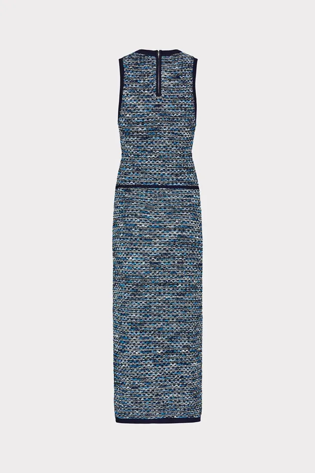 Milly Kim Textured Knit Midi Dress Navy Multi Women Dresses