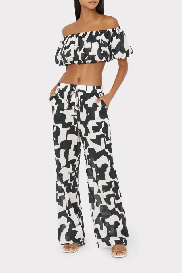 Milly Mason Modern Geo Off The Shoulder Top Blackecru Women Swim and Coverups Milly Mason Modern Geo Off The Shoulder Top Blackecru Women Swim and Coverups