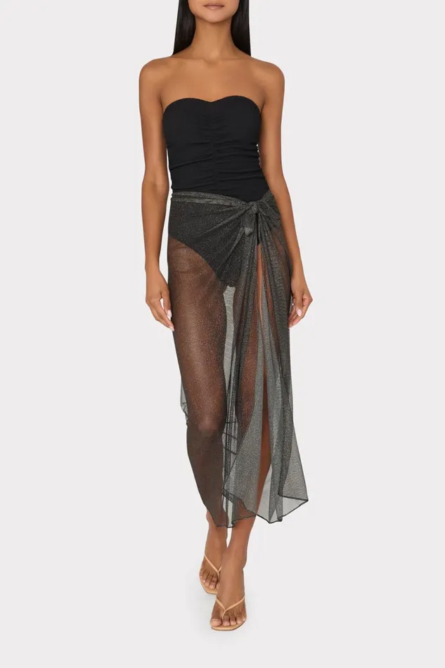 Milly Metallic Mesh Sarong Black Women CoverUps Milly Metallic Mesh Sarong Black Women CoverUps