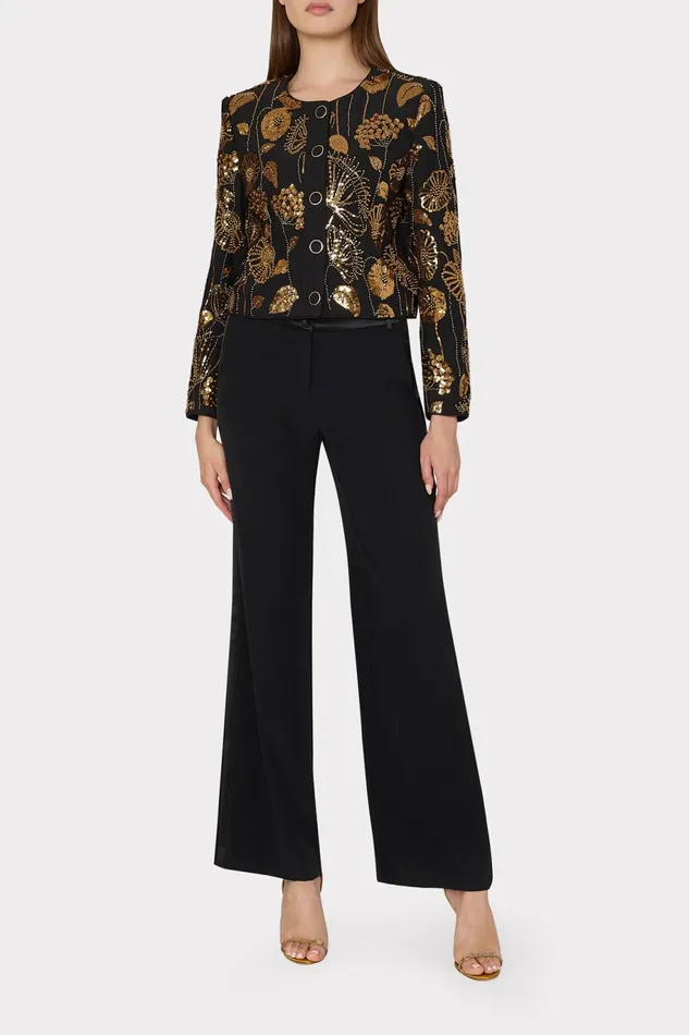 Milly Phoebe Floral Field Embroidered Jacket Goldblack Women Coats and Jackets