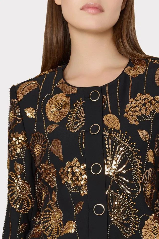Milly Phoebe Floral Field Embroidered Jacket Goldblack Women Coats and Jackets